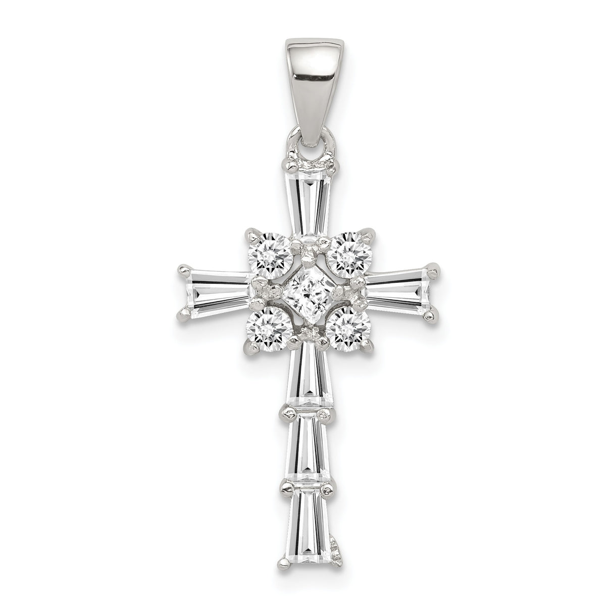 CZ Latin Cross Charm Pendant in Real 925 Sterling Silver