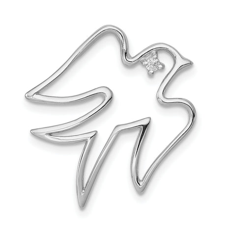 Sterling Silver Dove Pendant with Cubic Zirconia, Open Outline Peace and Faith Design
