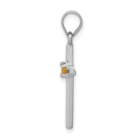 Citrine Cross Charm Pendant in Real 925 Sterling Silver