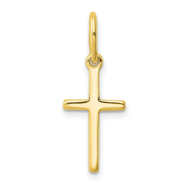 Sterling Silver Cross Pendant in Yellow Gold Tone, Sleek Polished Latin Cross Charm