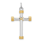 Gold Plated Rope Cross Charm Pendant in Real 925 Sterling Silver