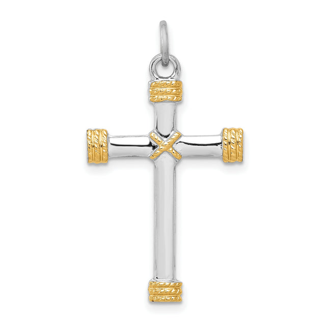 Gold Plated Rope Cross Charm Pendant in Real 925 Sterling Silver