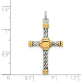 Antiqued & 18k Gold - plated Cross Charm Pendant in Real 925 Sterling Silver