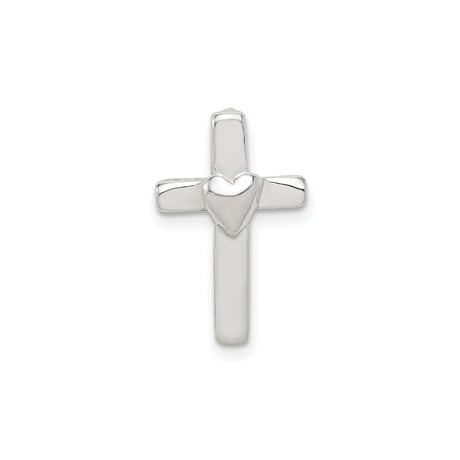 Sterling Silver Cross Pendant with Heart Accent, Modern Spiritual Design, Unisex Faith Jewelry