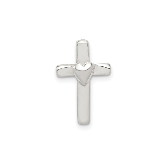 Sterling Silver Cross Pendant with Heart Accent, Modern Spiritual Design, Unisex Faith Jewelry