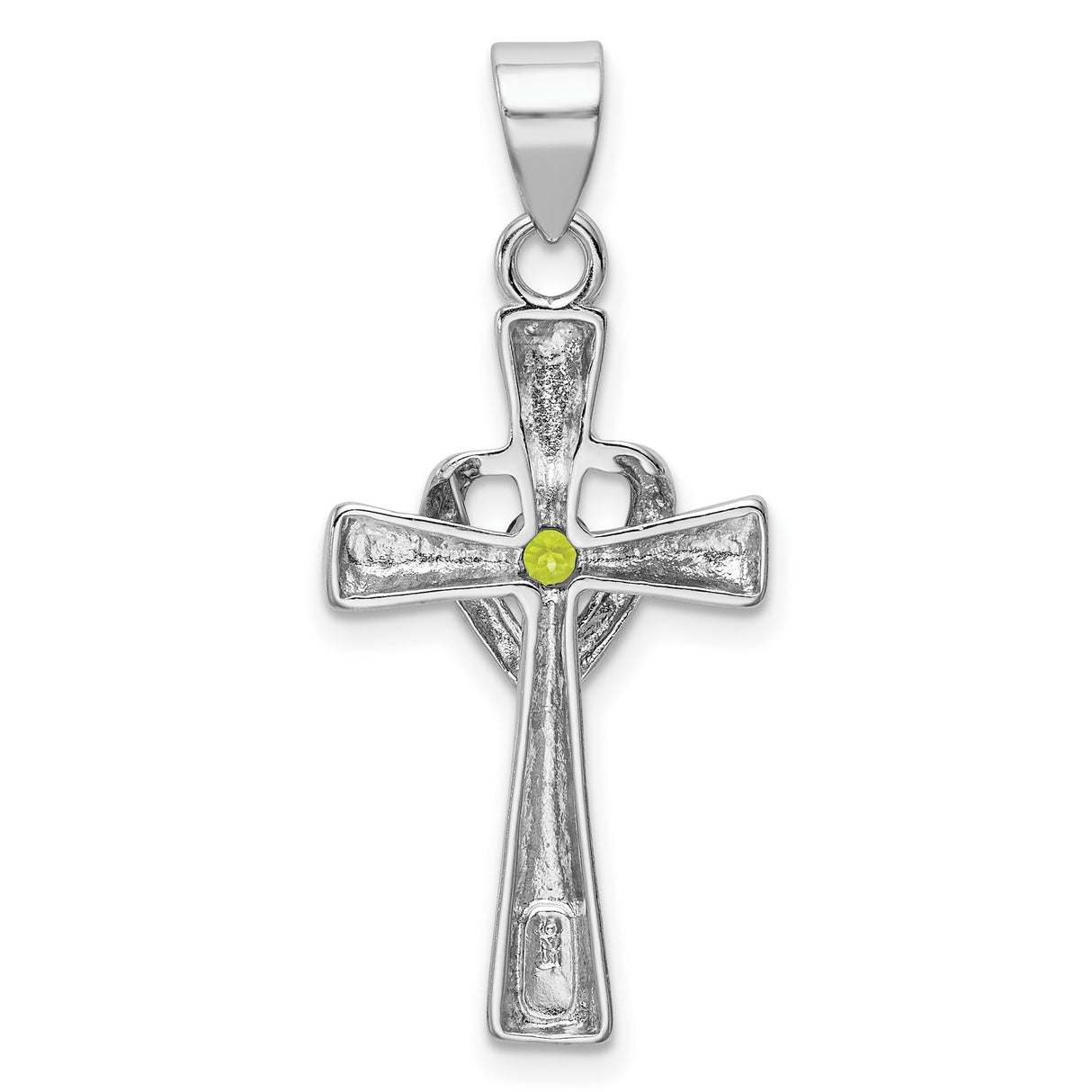 Peridot Heart Cross Charm Pendant in Real 925 Sterling Silver