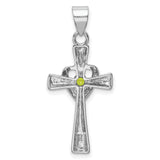 Peridot Heart Cross Charm Pendant in Real 925 Sterling Silver