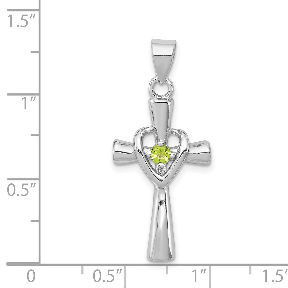 Peridot Heart Cross Charm Pendant in Real 925 Sterling Silver