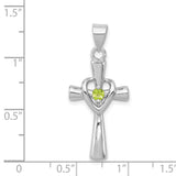 Peridot Heart Cross Charm Pendant in Real 925 Sterling Silver