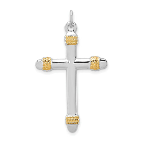 Gold Plated Rope Cross Charm Pendant in Real 925 Sterling Silver