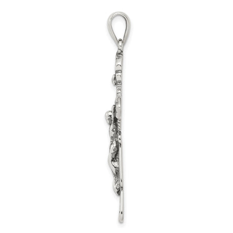 Sterling Silver Crucifix Pendant with Halo Motif and Gothic Cross Design