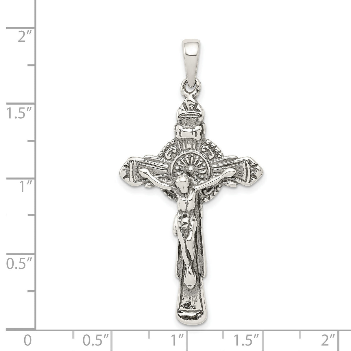 Sterling Silver Crucifix Pendant with Halo Motif and Gothic Cross Design