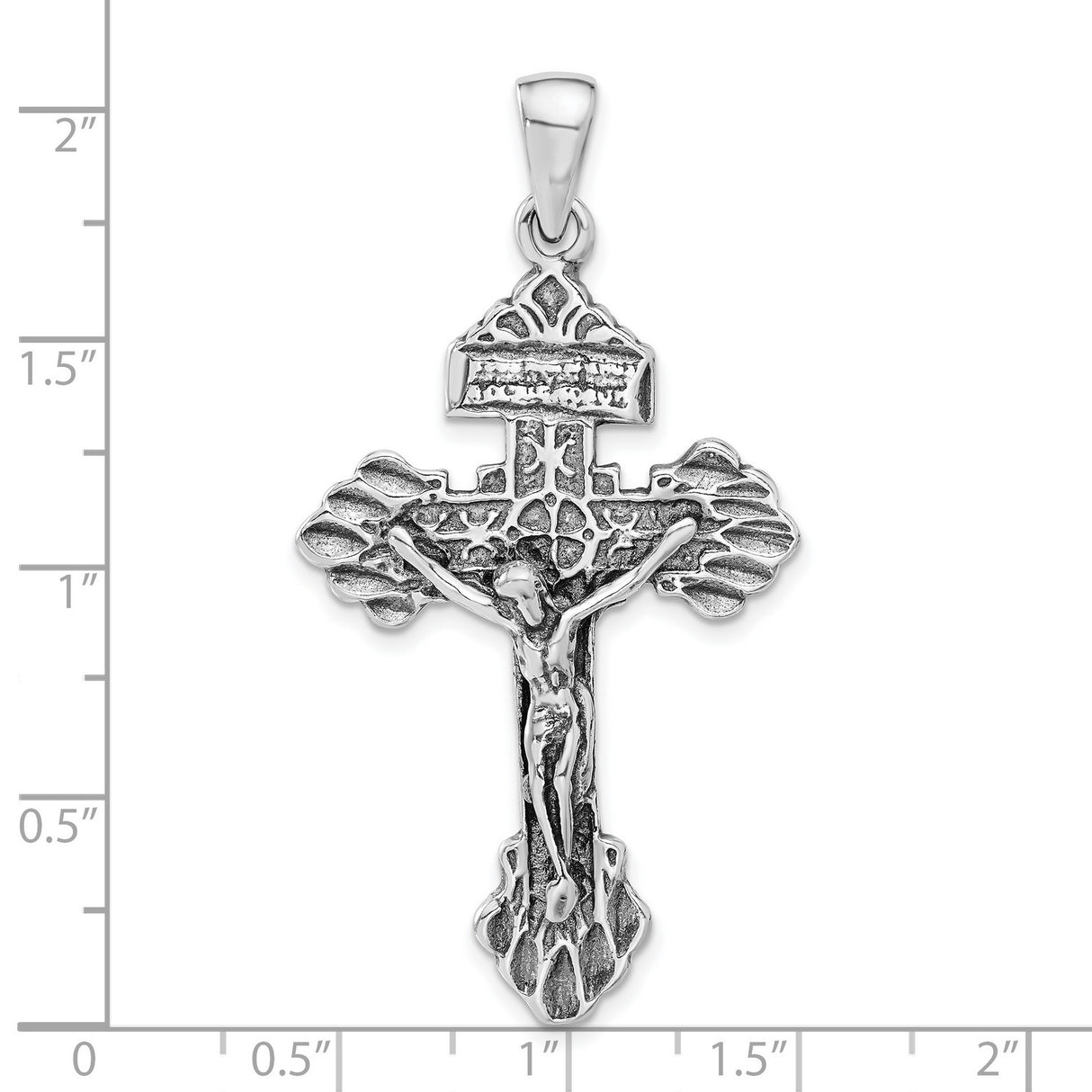 Sterling Silver Crucifix Cross Pendant with INRI and Byzantine Detailing