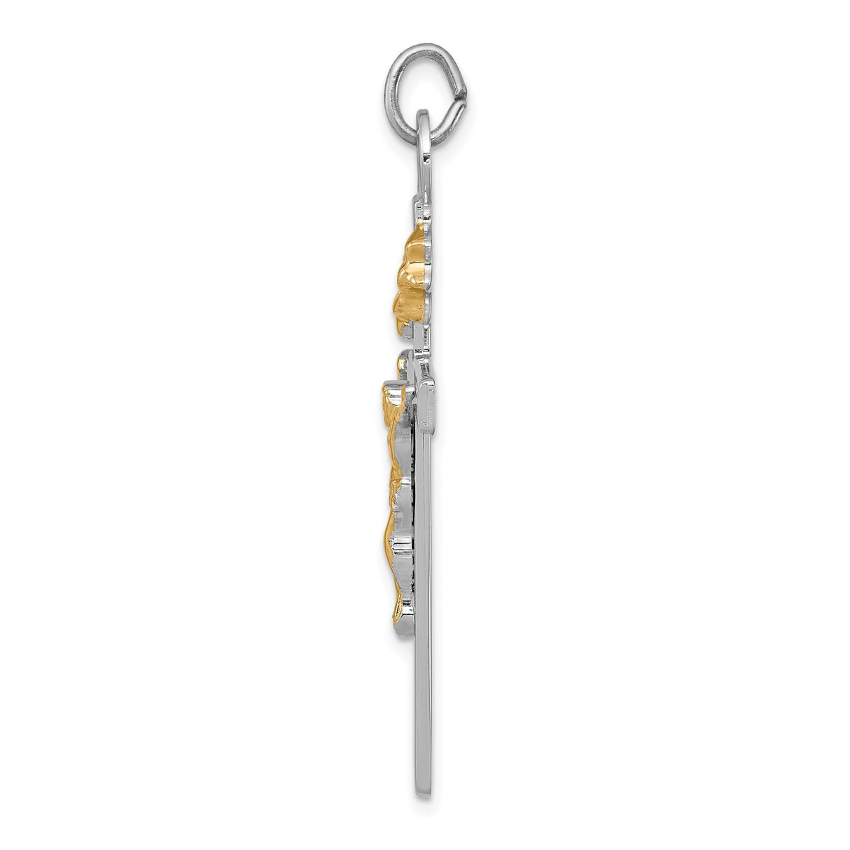 Sterling Silver Crucifix Cross Pendant with INRI Jesus Figure, Two-Tone Religious Design