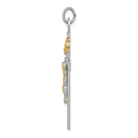 Sterling Silver Crucifix Cross Pendant with INRI Jesus Figure, Two-Tone Religious Design