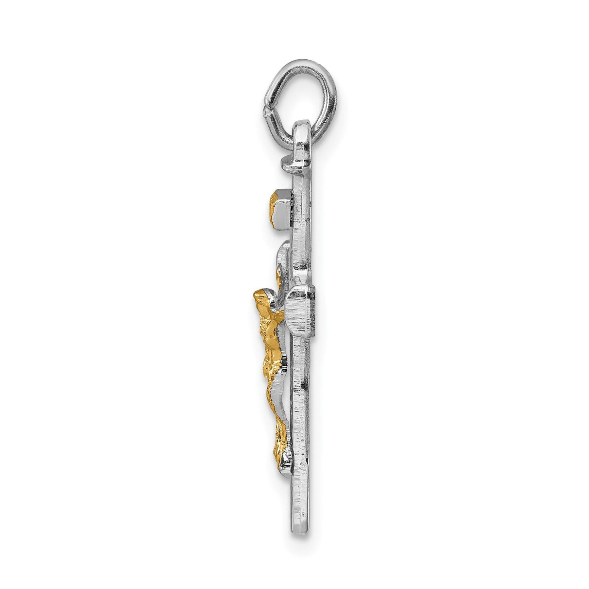 Sterling Silver Crucifix Pendant with Two Tone INRI Cross and Polished Jesus Figure