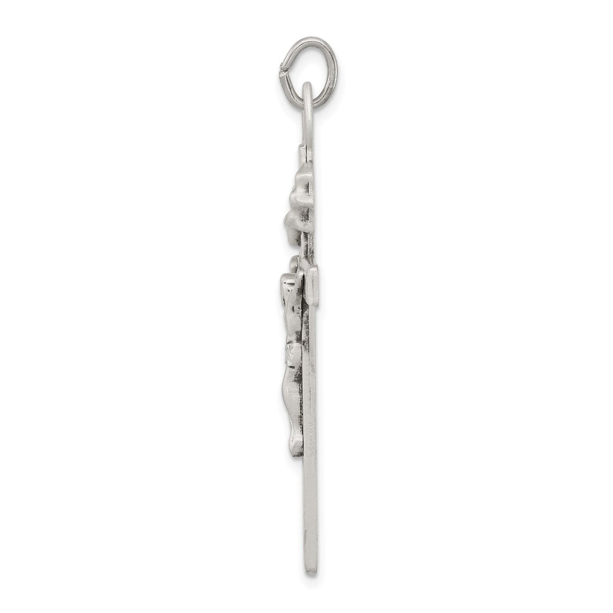 Sterling Silver Crucifix Cross Pendant with Jesus Figure and Textured Religious Design