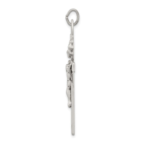 Sterling Silver Crucifix Cross Pendant with Jesus Figure and Textured Religious Design