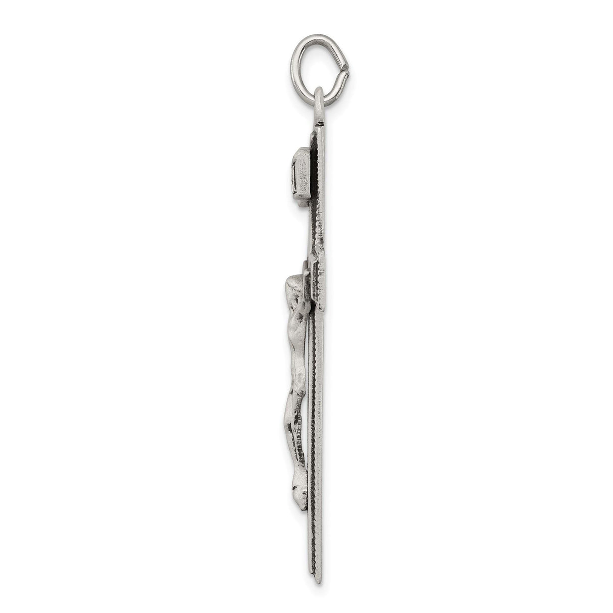 Sterling Silver Crucifix Cross Pendant with INRI Inscription and Antiqued Textured Design