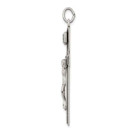 Sterling Silver Crucifix Cross Pendant with INRI Inscription and Antiqued Textured Design