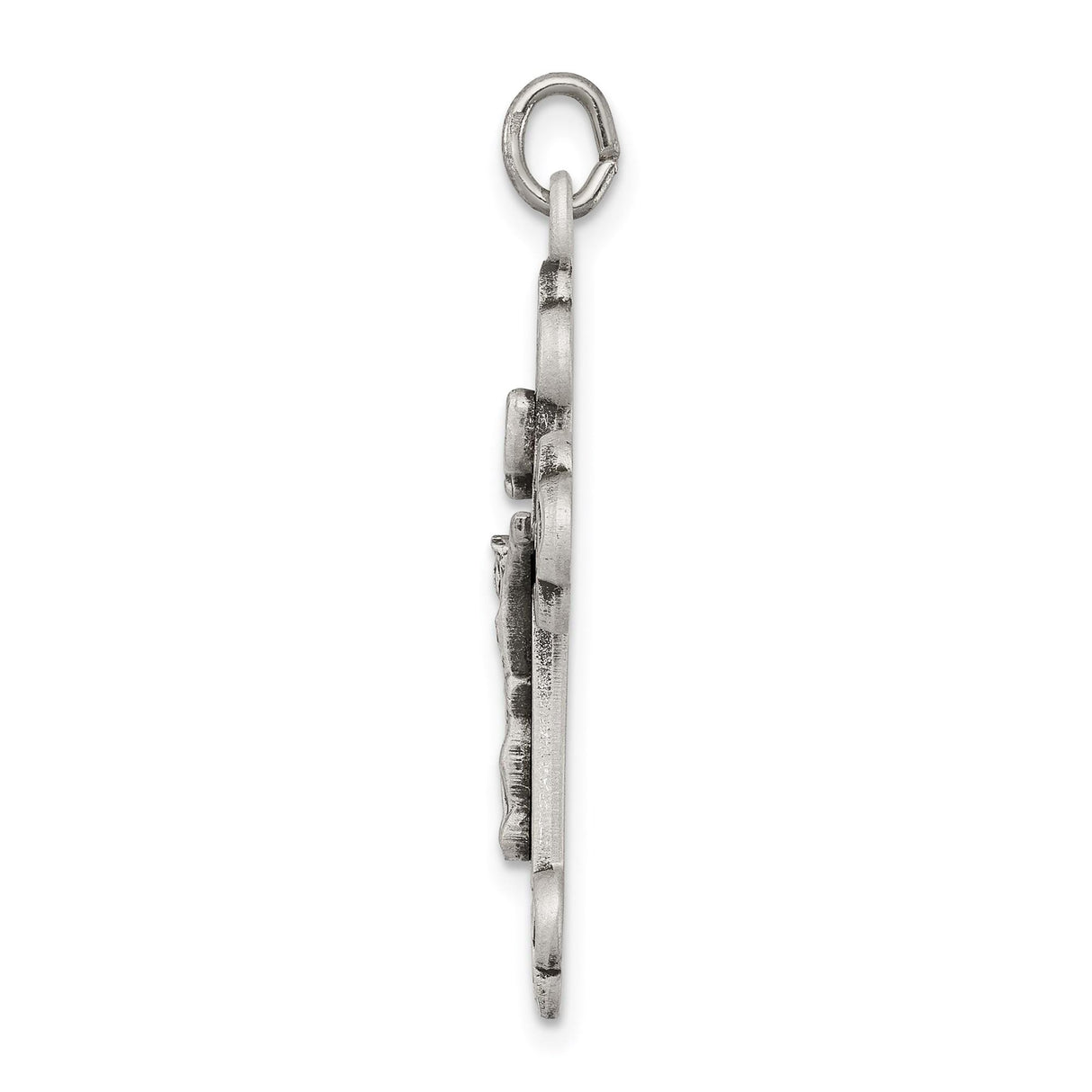Sterling Silver Crucifix Cross Pendant with Trefoil Design and Aged Patina Finish