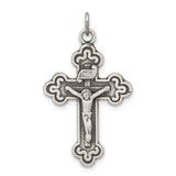 Sterling Silver Crucifix Cross Pendant with Trefoil Design and Aged Patina Finish