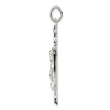 Sterling Silver Crucifix Cross Pendant with Raised Jesus and Floral Details for Men and Women