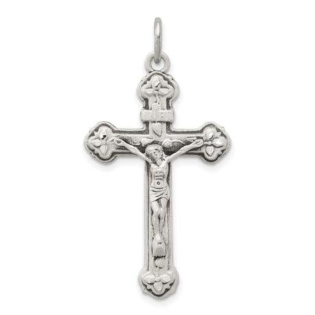 Sterling Silver Crucifix Cross Pendant with Raised Jesus and Floral Details for Men and Women
