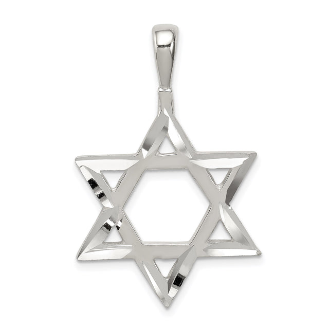 Sterling Silver Star of David Pendant, Openwork Six-Pointed Jewish Symbol Charm