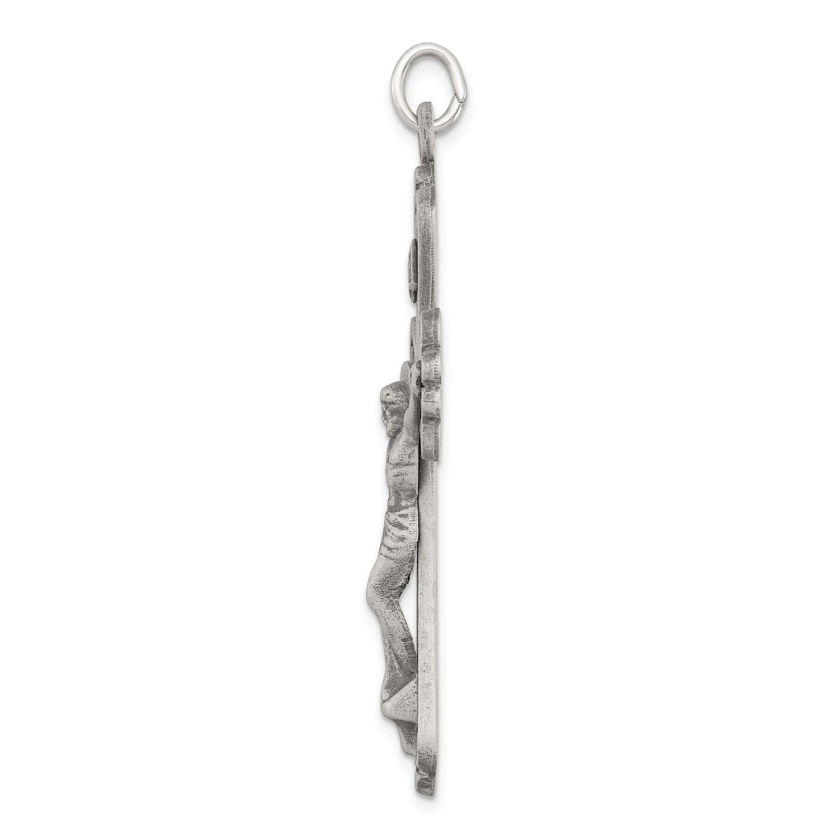 Sterling Silver Crucifix Pendant with INRI Scrollwork and Matte Finish Christian Design
