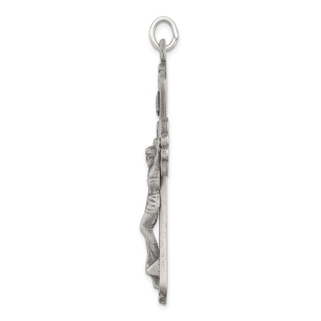 Sterling Silver Crucifix Pendant with INRI Scrollwork and Matte Finish Christian Design