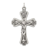 Sterling Silver Crucifix Pendant with INRI Scrollwork and Matte Finish Christian Design