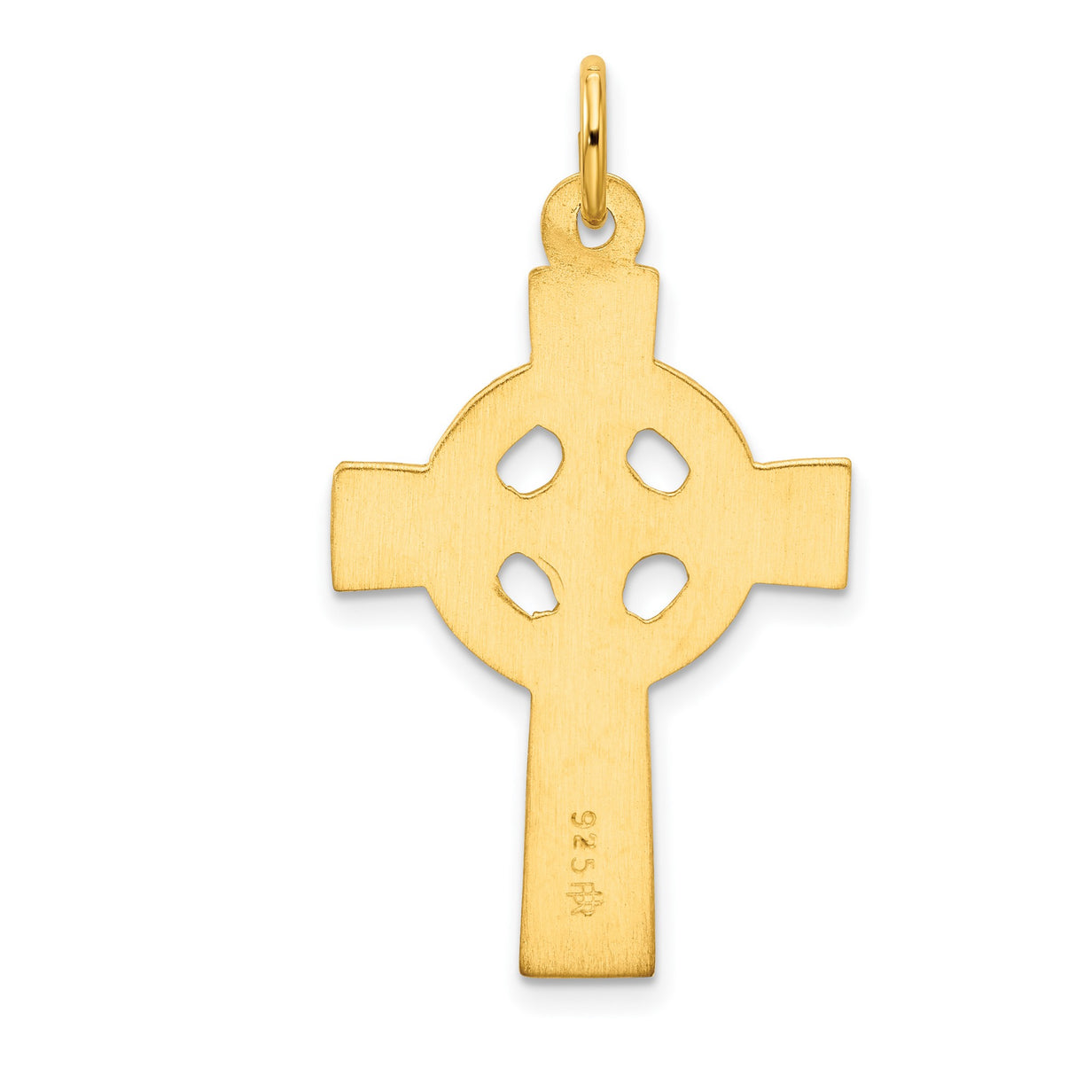 Celtic Iona High Cross in Textured Gold-Plated Sterling Silver Charm Pendant in Real 925 Sterling Silver