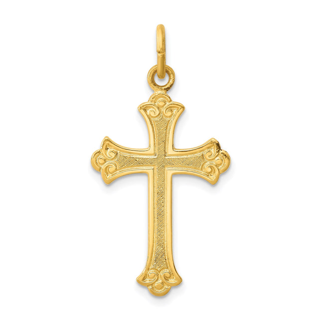Sterling Silver Cross Pendant with Brushed Finish and Scroll Detailing for Men and Women