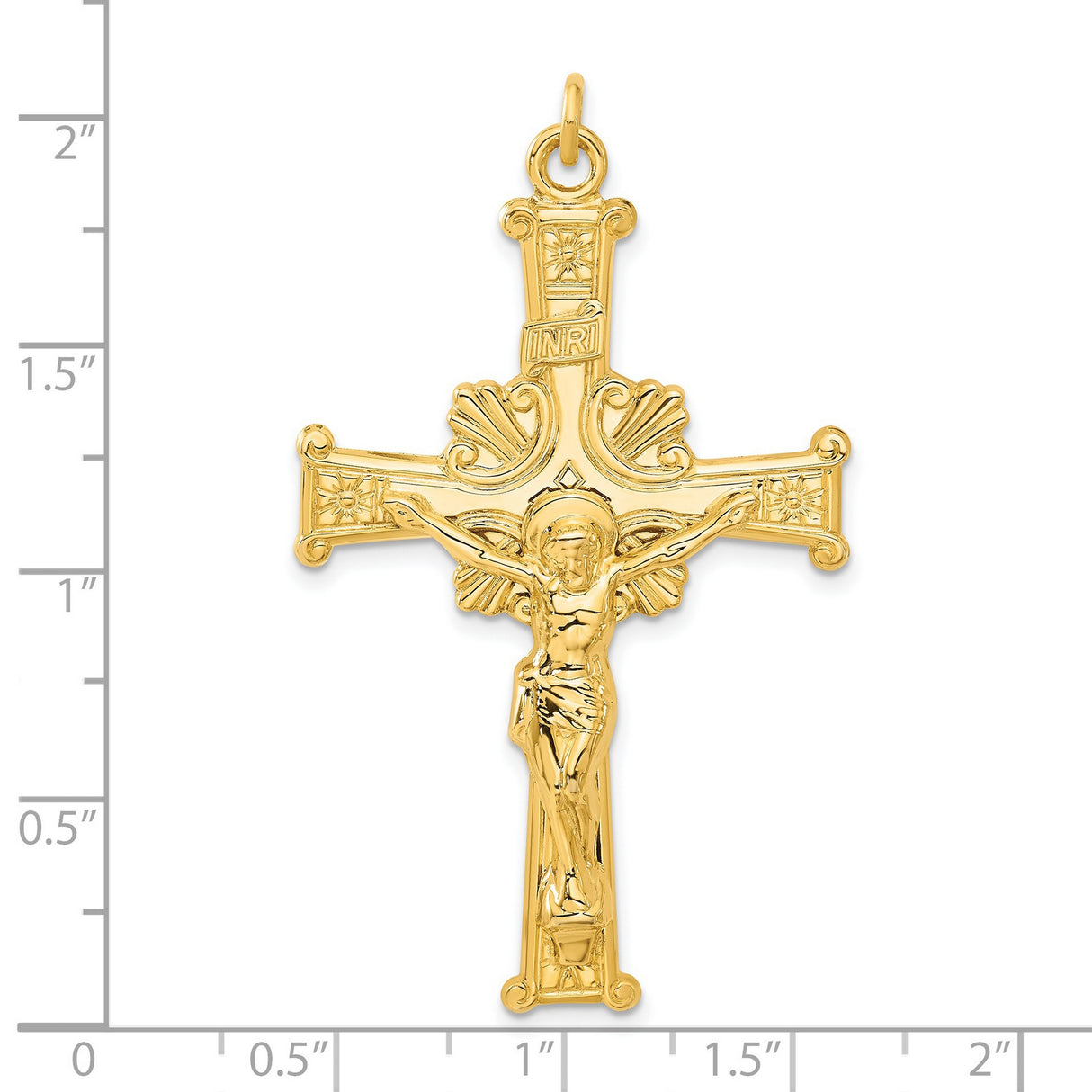 INRI Crucifix 49mm in 24K Gold and 925 Sterling Silver Charm Pendant in Real 925 Sterling Silver