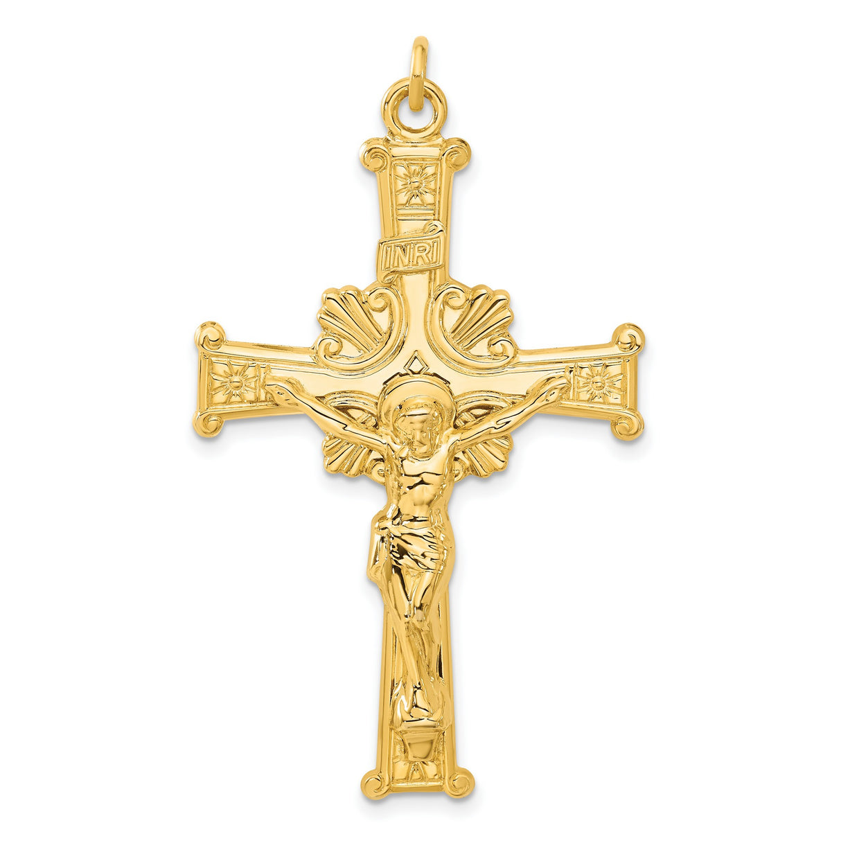 INRI Crucifix 49mm in 24K Gold and 925 Sterling Silver Charm Pendant in Real 925 Sterling Silver