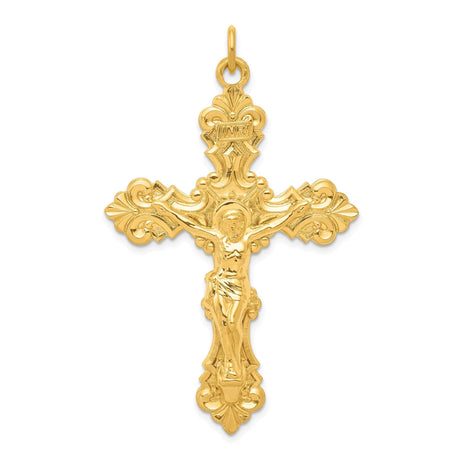 Sterling Silver Crucifix Cross Pendant with INRI Tag and Scrollwork Detail