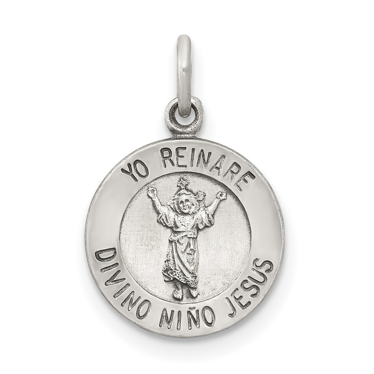 Sterling Silver Divino Niño Jesus Pendant with Yo Reinaré Inscription, Catholic Religious Charm