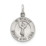 Sterling Silver Divino Niño Jesus Pendant with Yo Reinaré Inscription, Catholic Religious Charm