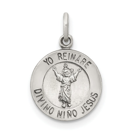 Sterling Silver Divino Niño Jesus Pendant with Yo Reinaré Inscription, Catholic Religious Charm