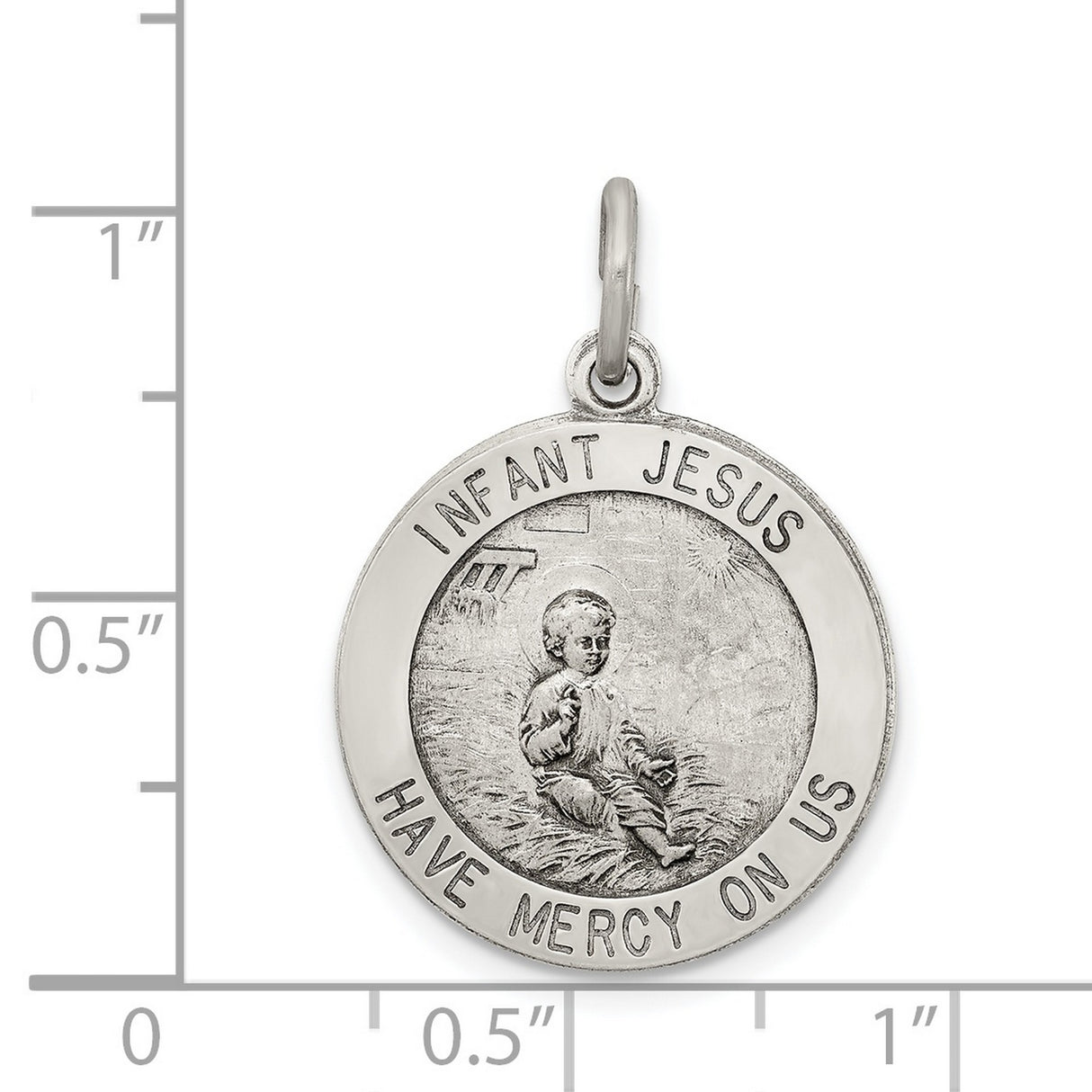 Sterling Silver Pendant with Infant Jesus Have Mercy on Us Design, Catholic Devotional Medal