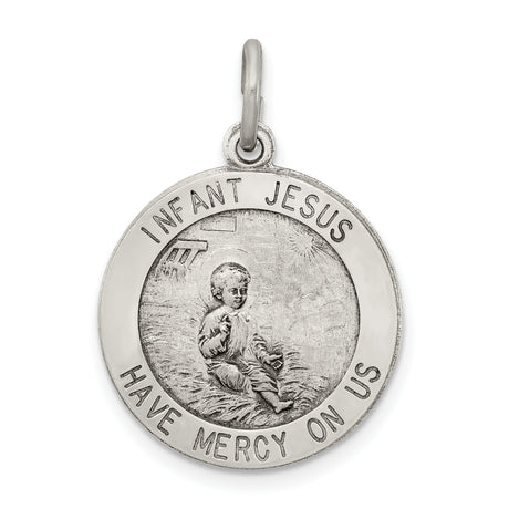 Sterling Silver Pendant with Infant Jesus Have Mercy on Us Design, Catholic Devotional Medal