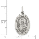 Sterling Silver Sacred Heart of Jesus Oval Medal with Have Mercy on Us Text