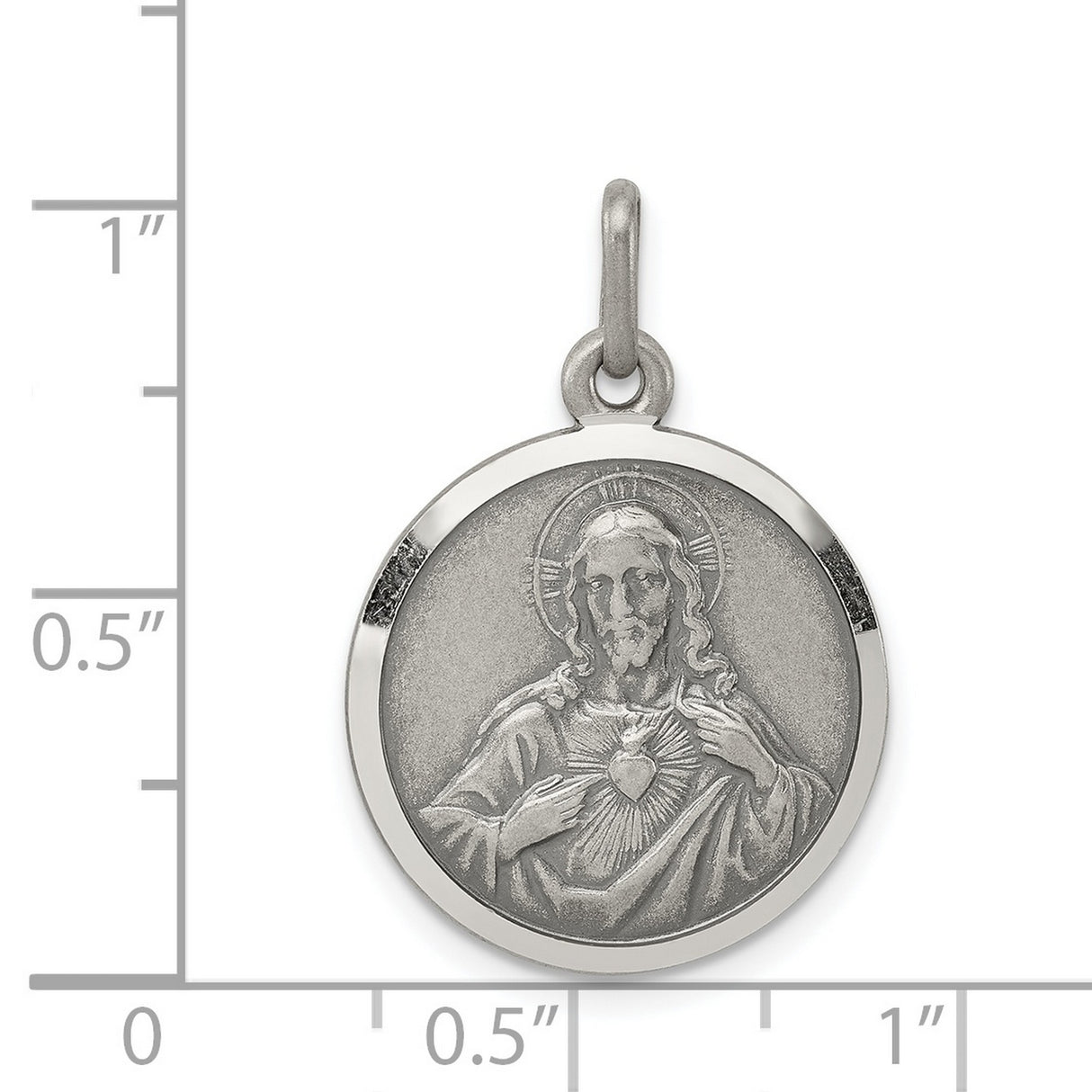Sterling Silver Sacred Heart of Jesus Pendant with Radiant Heart Symbol for Men or Women