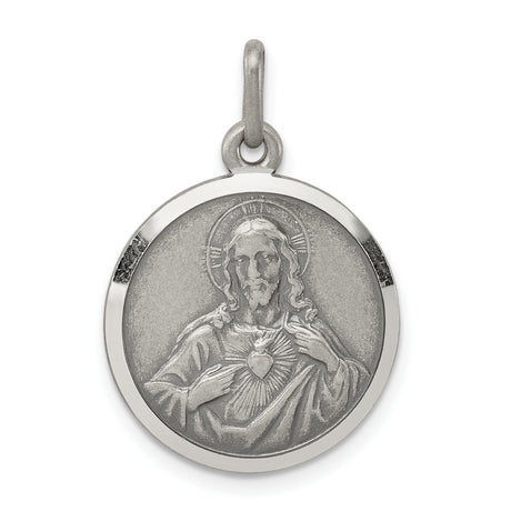 Sterling Silver Sacred Heart of Jesus Pendant with Radiant Heart Symbol for Men or Women
