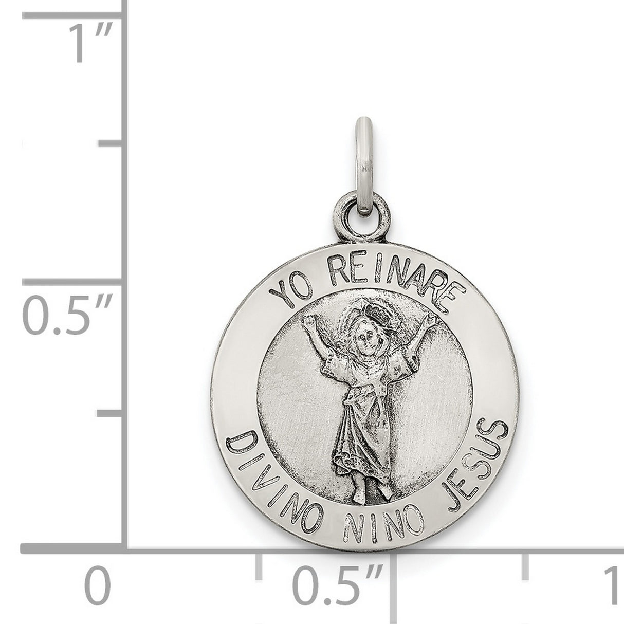 Sterling Silver Pendant, Divino Niño Jesús Yo Reinaré Religious Medallion, Catholic Christian Jewelry