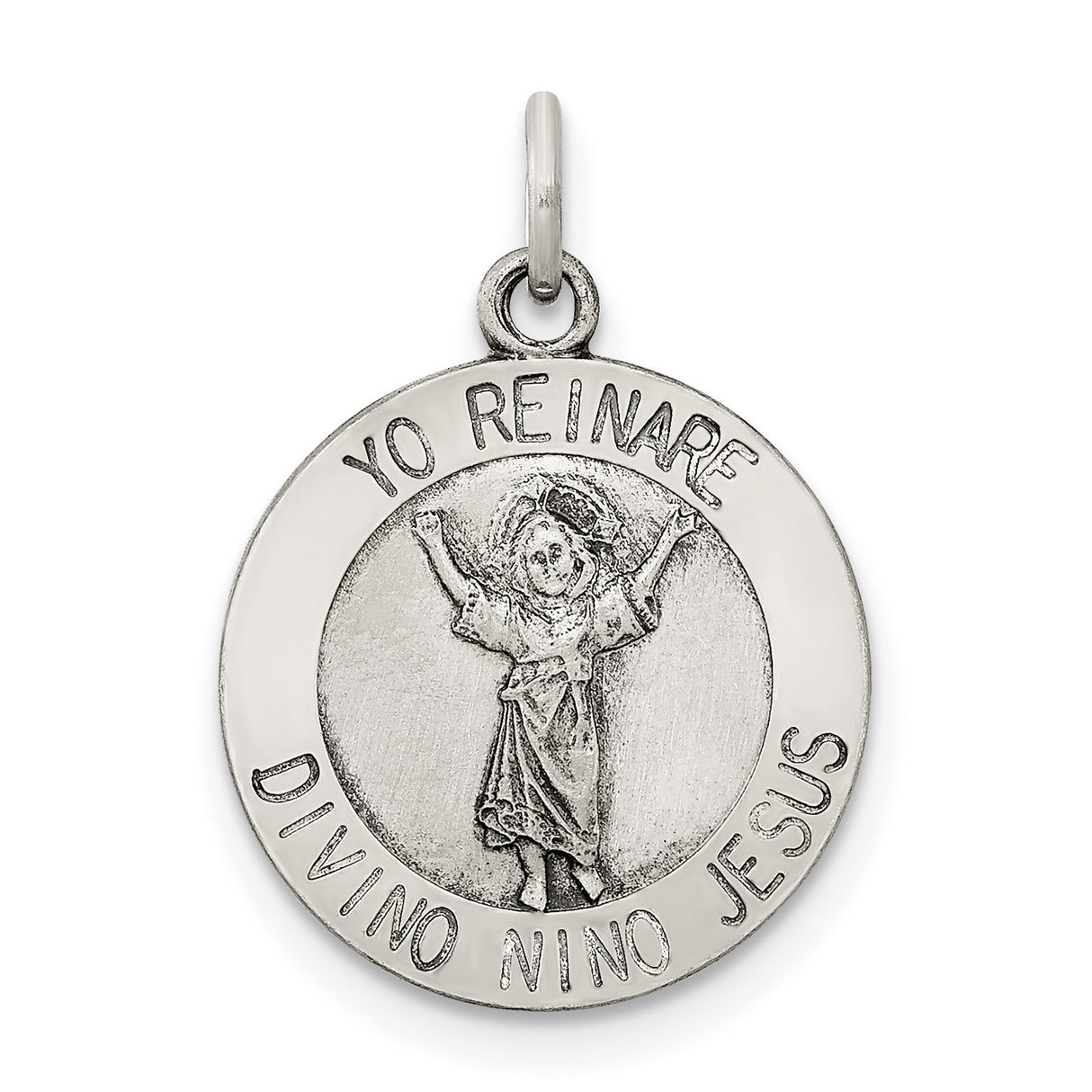 Sterling Silver Pendant, Divino Niño Jesús Yo Reinaré Religious Medallion, Catholic Christian Jewelry