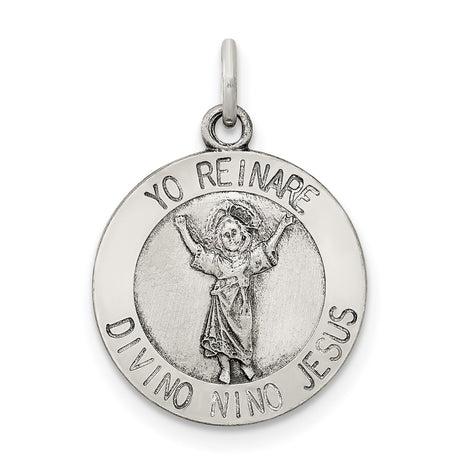 Sterling Silver Pendant, Divino Niño Jesús Yo Reinaré Religious Medallion, Catholic Christian Jewelry