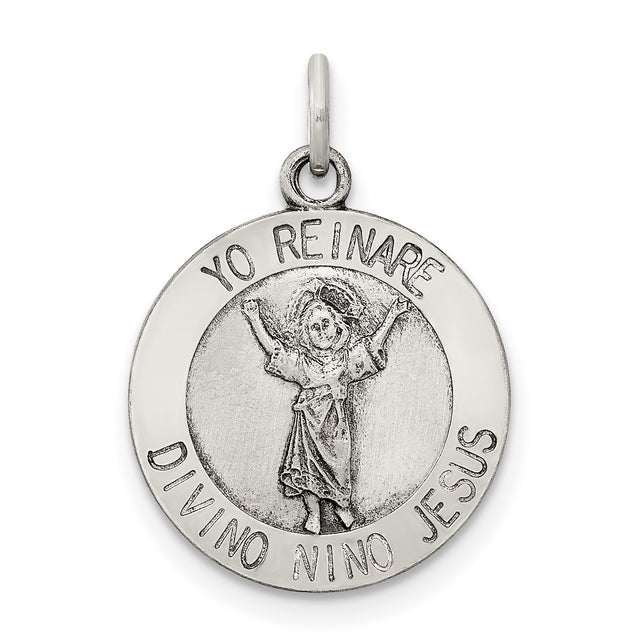 Sterling Silver Pendant, Divino Niño Jesús Yo Reinaré Religious Medallion, Catholic Christian Jewelry
