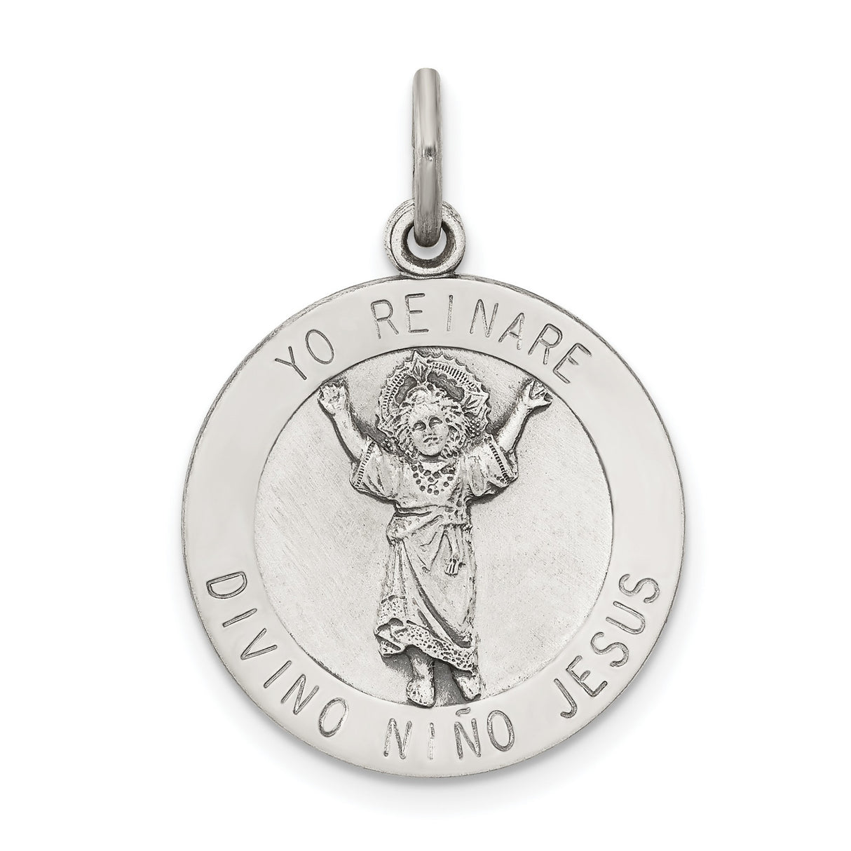 Sterling Silver Pendant, Divino Niño Jesus Catholic Medal with Yo Reinare Engraving
